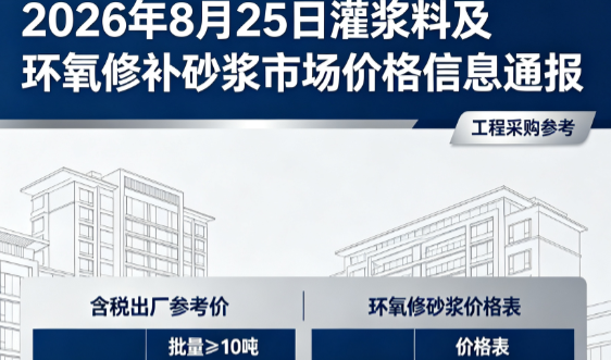 西昌镇2026年8月25日灌浆料及环氧修补砂浆市场价格信息通报